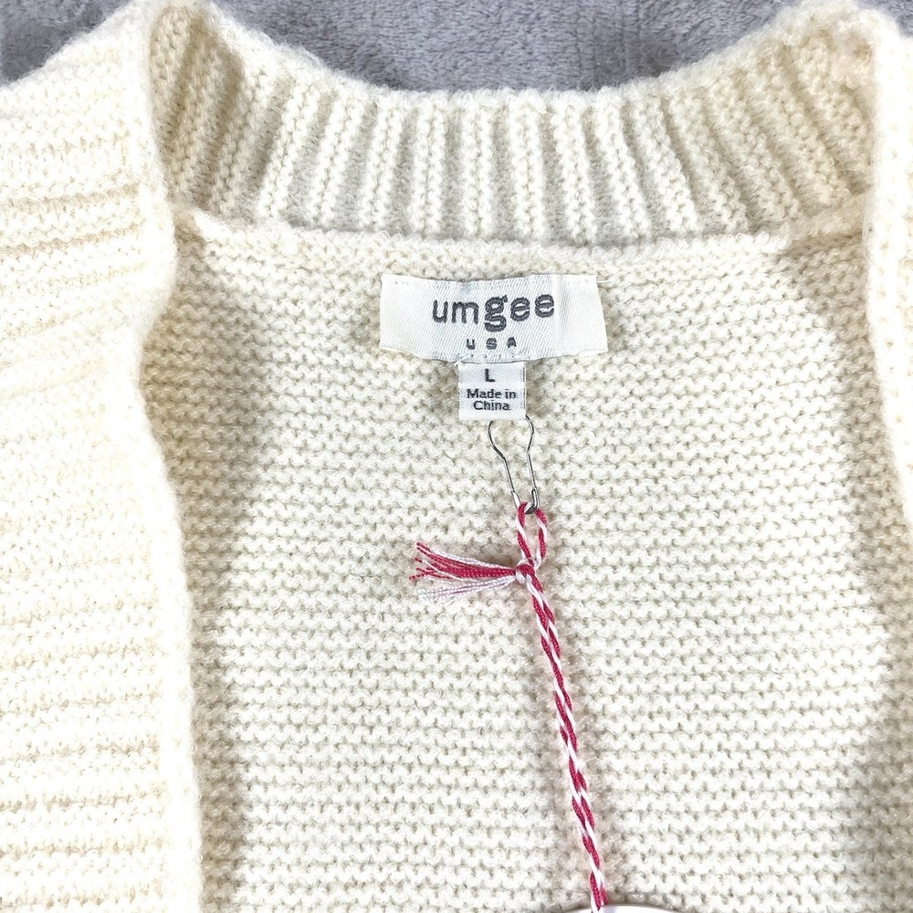 Umgee Ivory Open Front Cardigan Balloon Sleeves‎ Pom Pom's LRG NWT - Picture 3 of 7